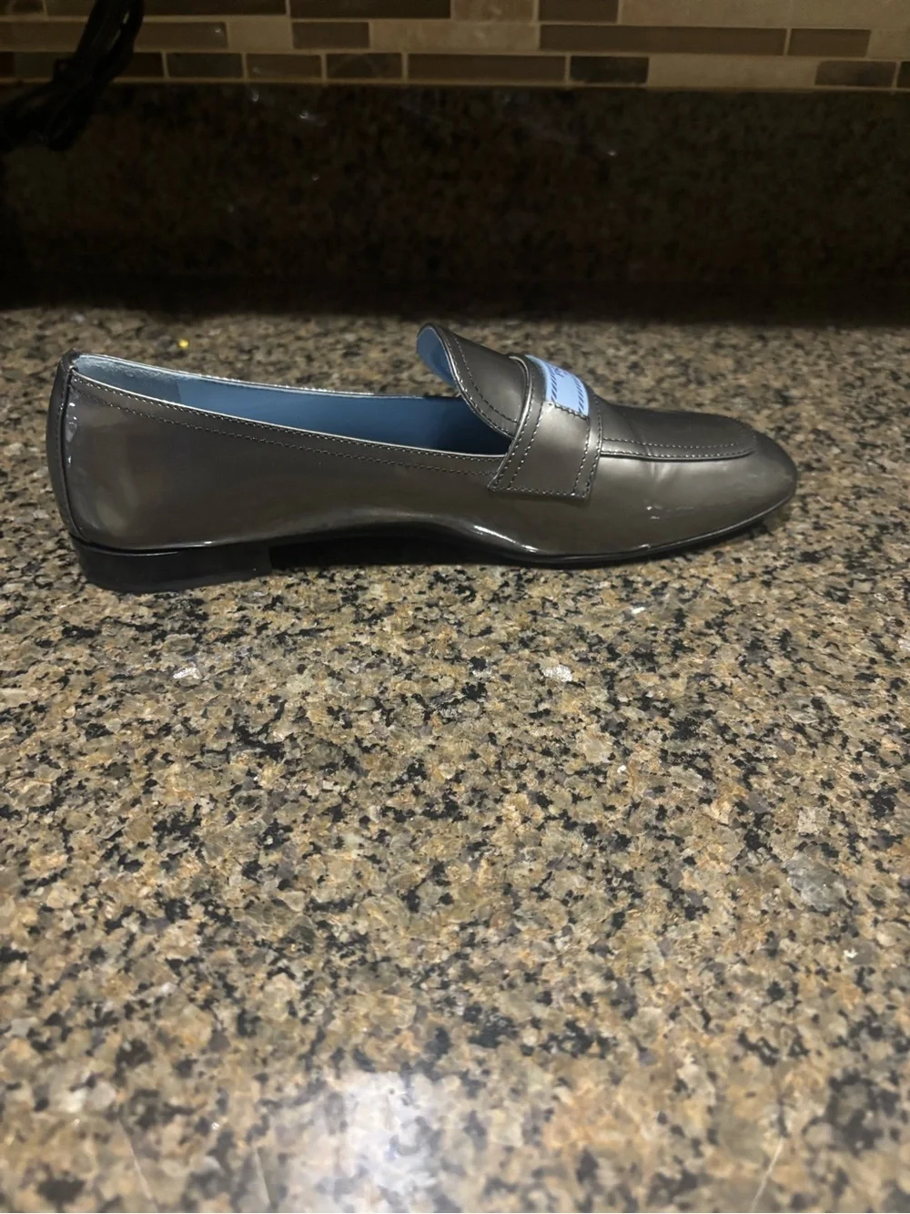Prada Metallic Gray Leather Women’s Loafers
